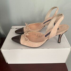 Ralph Lauren Heel Pink Suede with  Dark Brown Women's Size 6